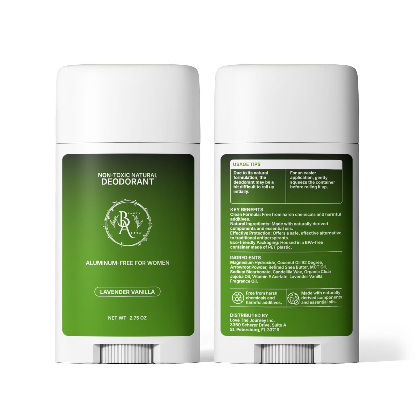 2 Pack Non-toxic Natural Deodorant, Aluminum-Free for Women